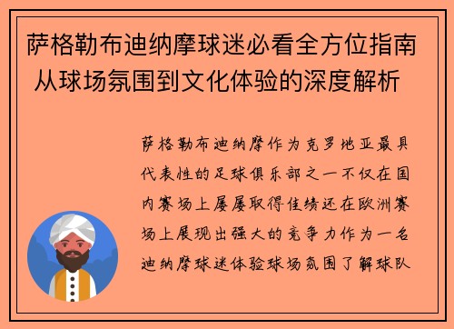 萨格勒布迪纳摩球迷必看全方位指南 从球场氛围到文化体验的深度解析